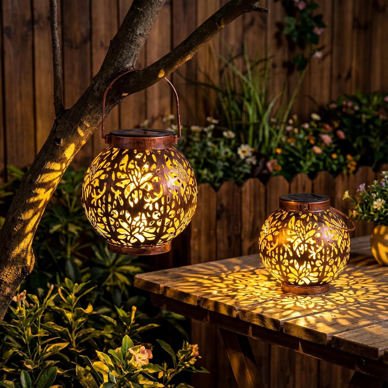 Joiedomi Flower Pattern Solar Lanterns 2 Pack