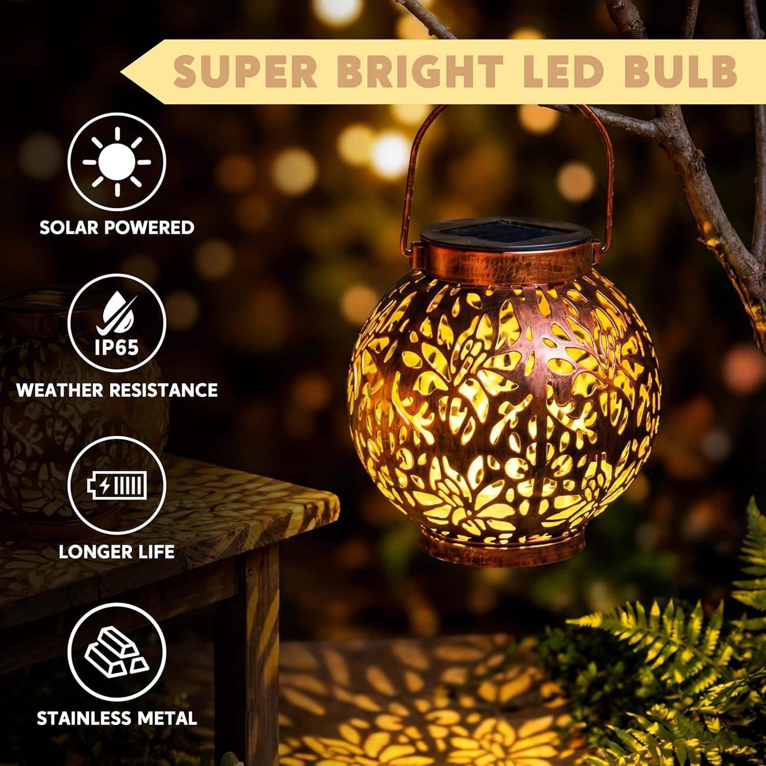 Joiedomi Flower Pattern Solar Lanterns 2 Pack